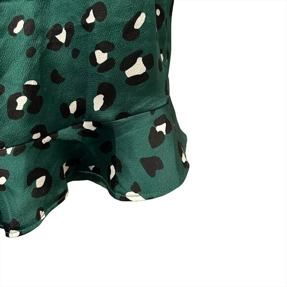 NEVER FULLY DRESSED Georgia Mini Dress - EUC - Small - green leopard -‎ ruffles - Picture 7 of 9